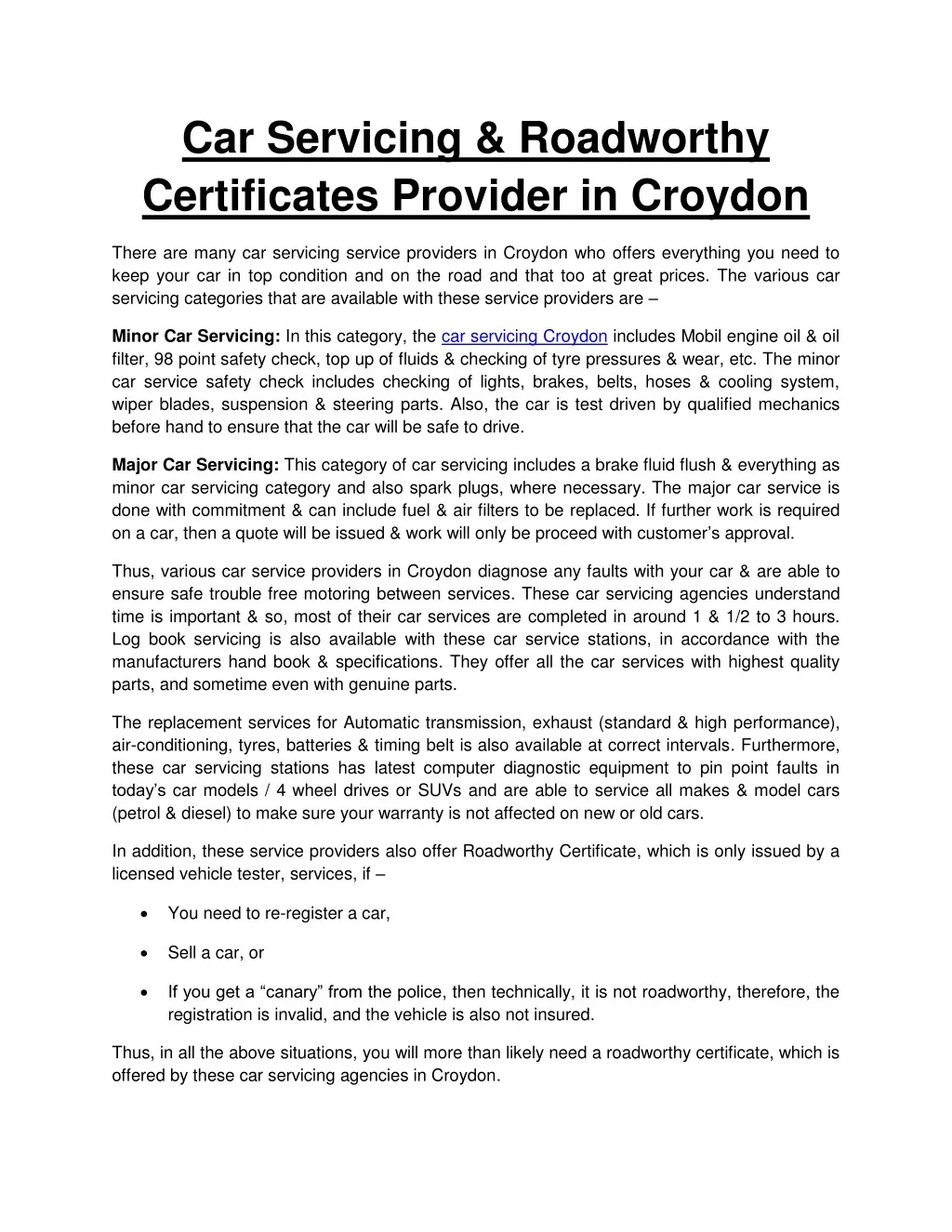 car servicing roadworthy certificates provider