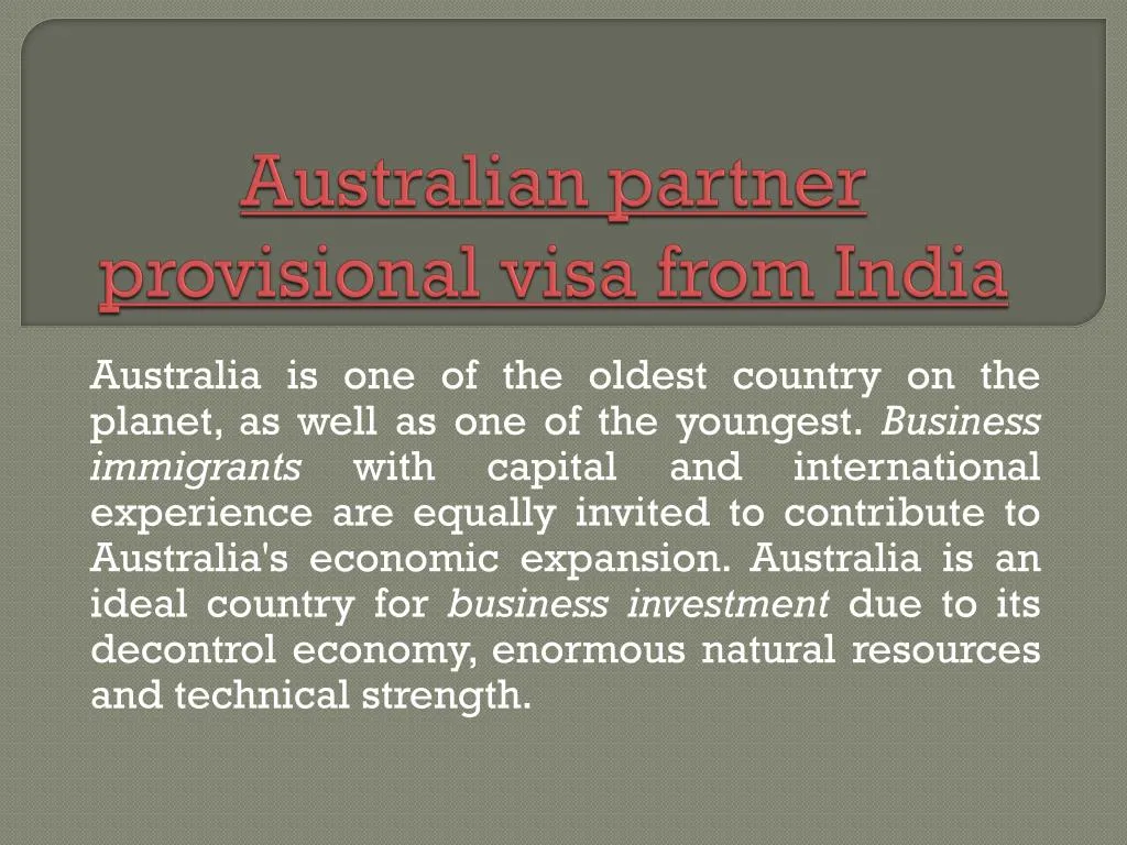 australian partner provisional visa from india