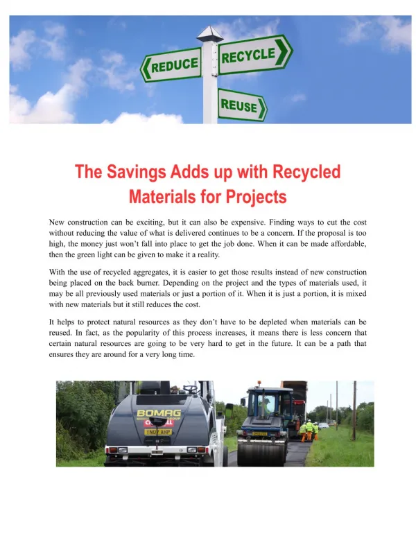 The Savings Adds up with Recycled Materials for Projects