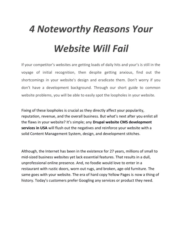 4 Noteworthy Reasons Your Website Will Fail