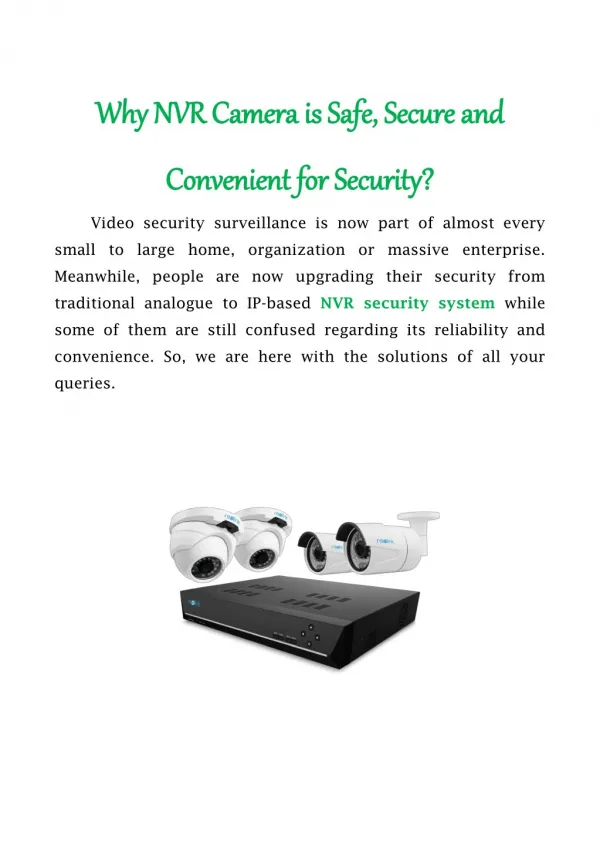 Why NVR Camera is Safe, Secure and Convenient For Security?