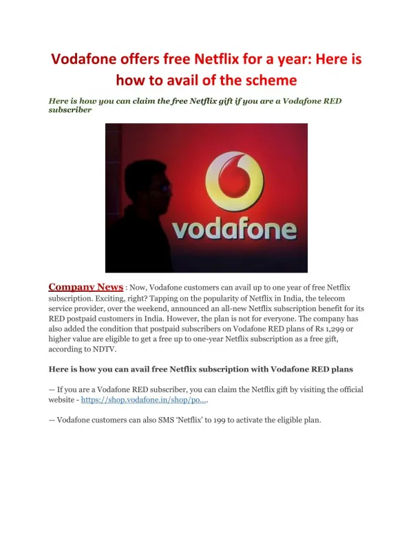 Vodafone offers free Netflix for a year: Here is how to avail of the scheme