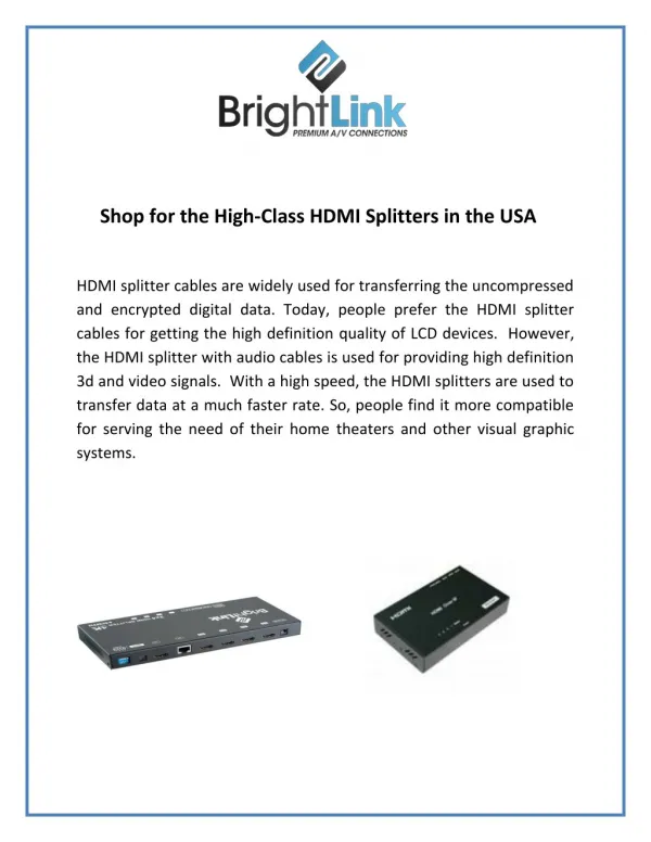 Shop for the High-Class HDMI Splitters in the USA