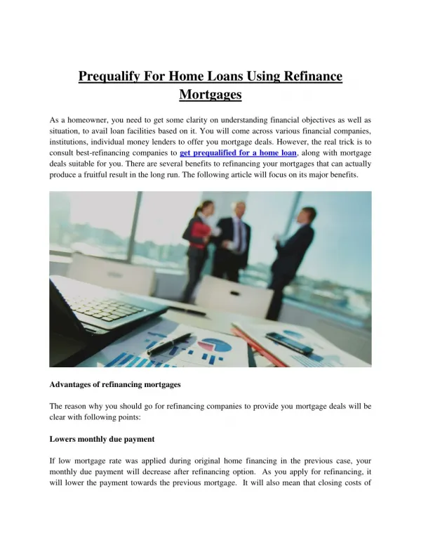 Prequalify for home loans using refinance mortgages