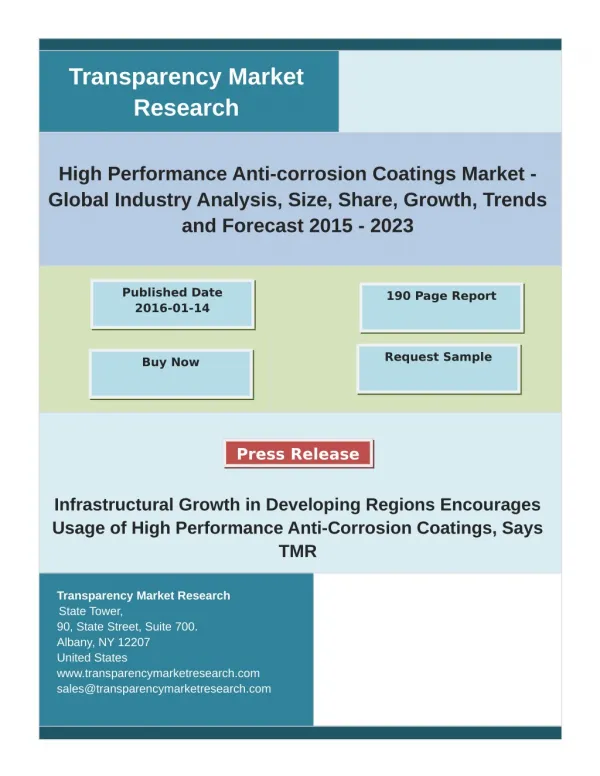 High Performance Anti-corrosion Coatings Market: Trends, Analysis, Application & Type Forecast to 2023