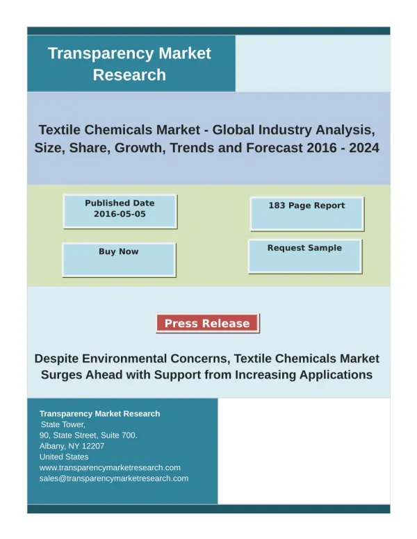 Global Textile Chemicals Market Growth, Share, Trends and Analysis of Key Players- Forecasts to 2024