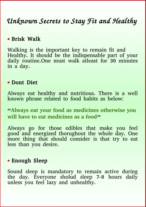 Unknown Secrets to Stay Fit and Healthy