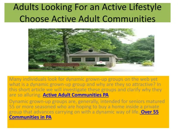 Adults Looking For an Active Lifestyle Choose Active Adult Communities