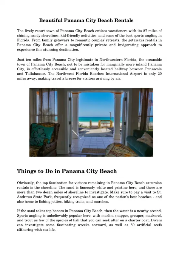 Spend Glorious Vacations In Panama City Beach Rentals