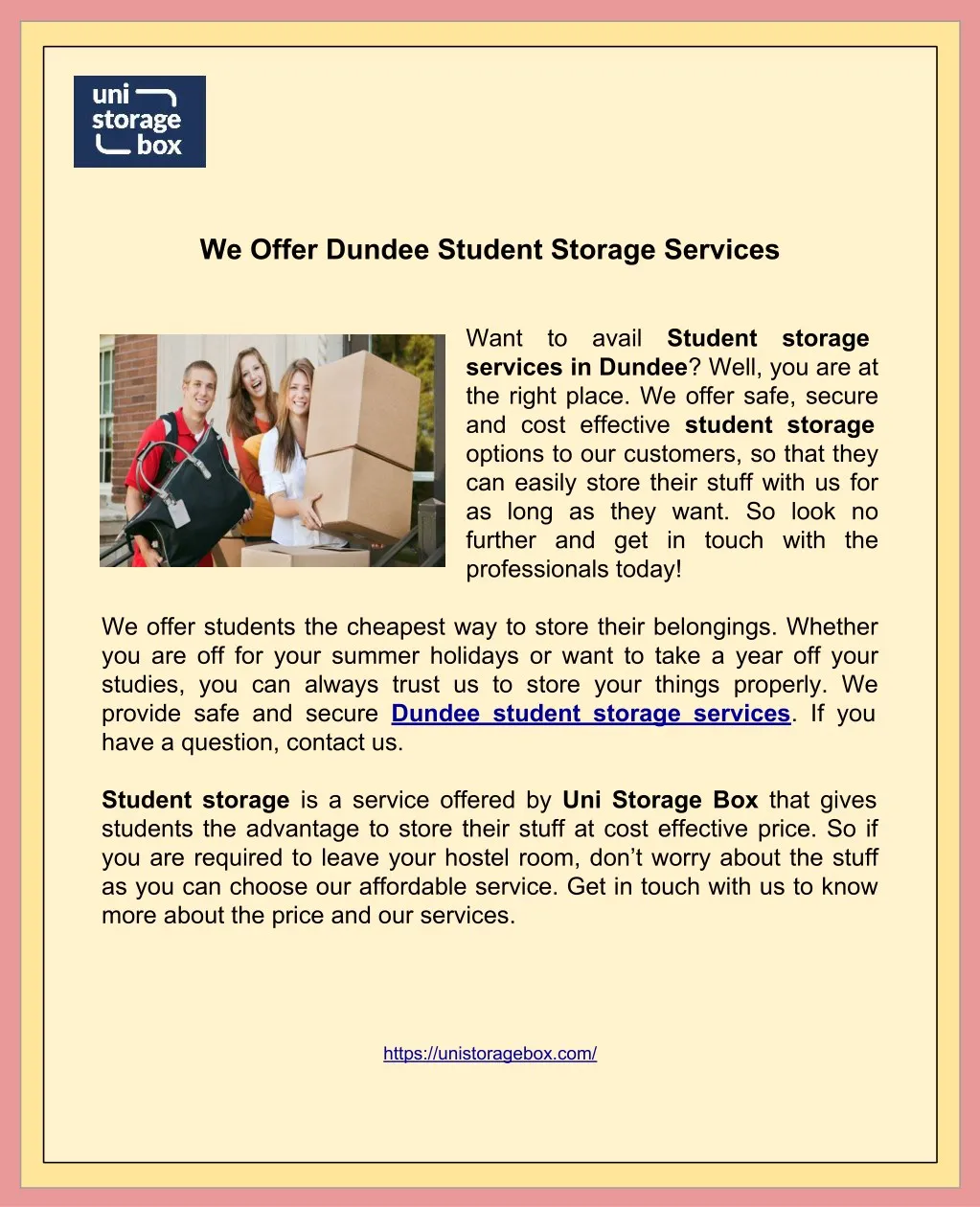 we offer dundee student storage services