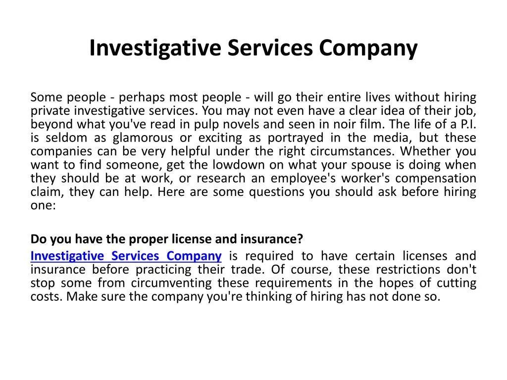 investigative services company