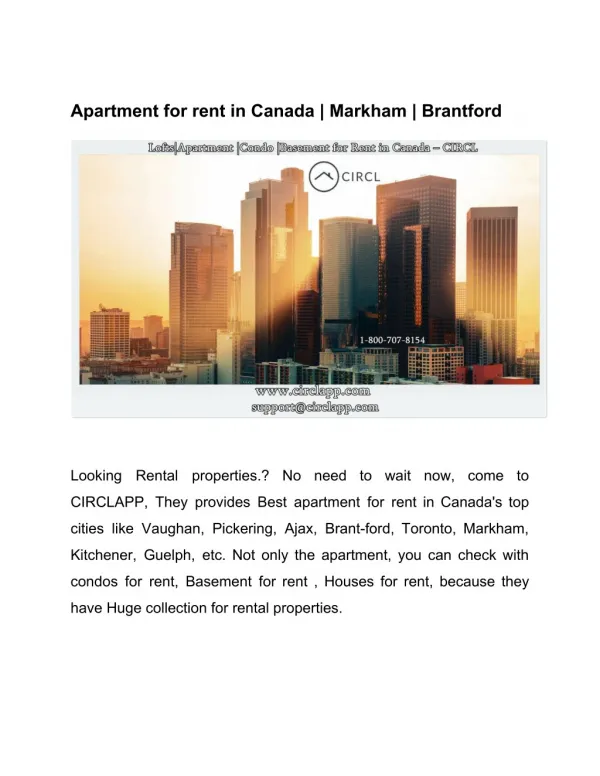 Apartment for rent in Canada | Markham | Brantford