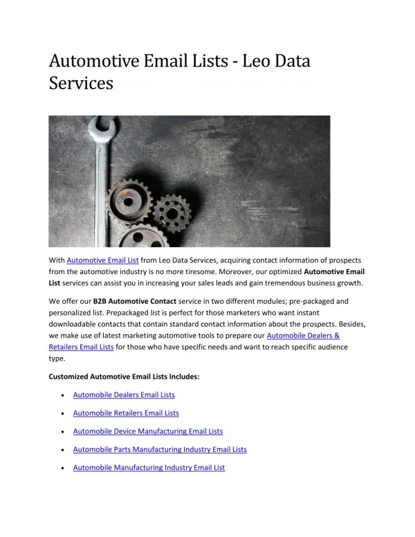 Automotive Email Lists - Leo Data Services