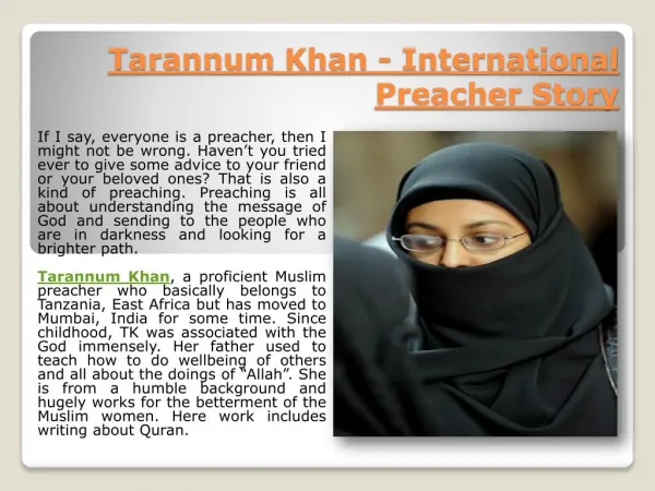 Tarannum Khan - International Preacher Story