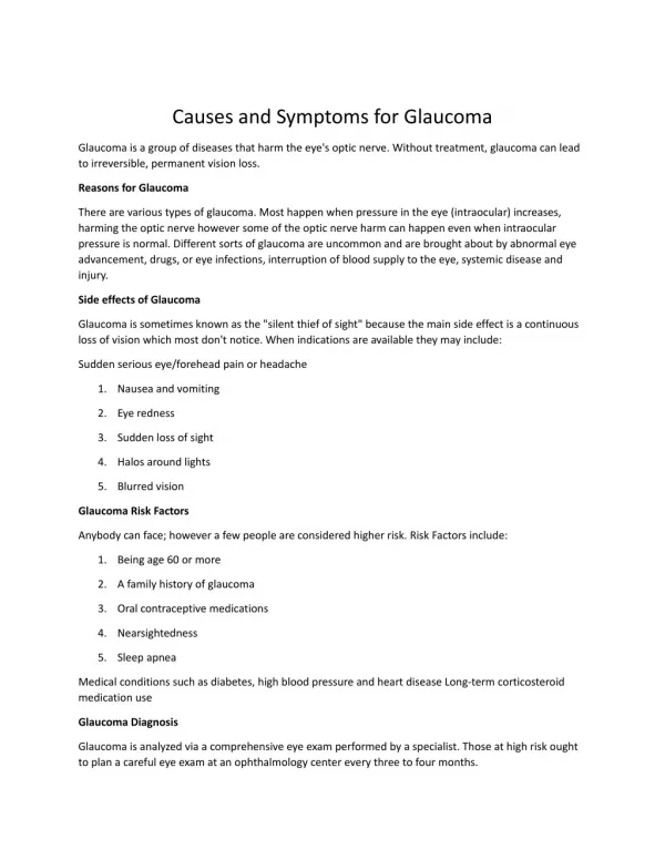 Causes and Symptoms for Glaucoma - Akal Eye Hospital India