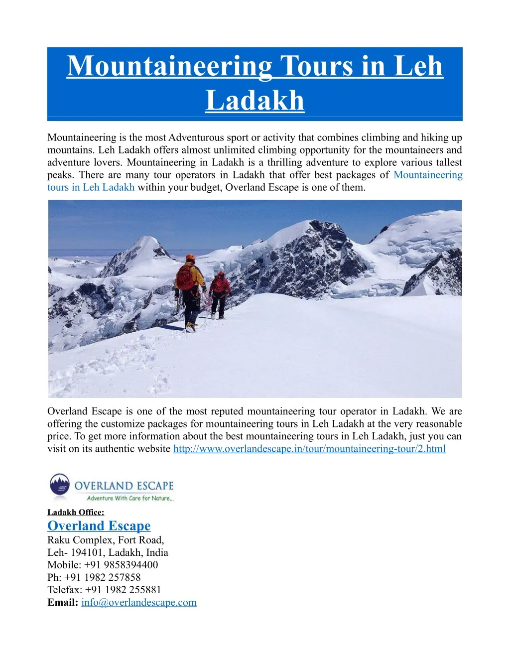 mountaineering tours in leh ladakh