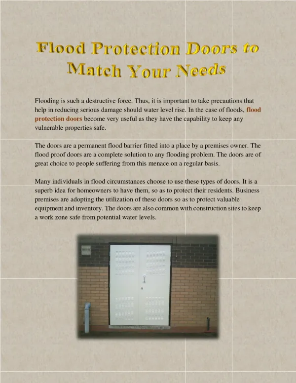 Flood Protection Doors to Match Your Needs