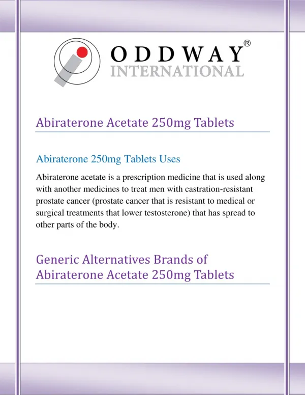 Get Abiraterone Acetate 250mg Tablets Generic Alternative