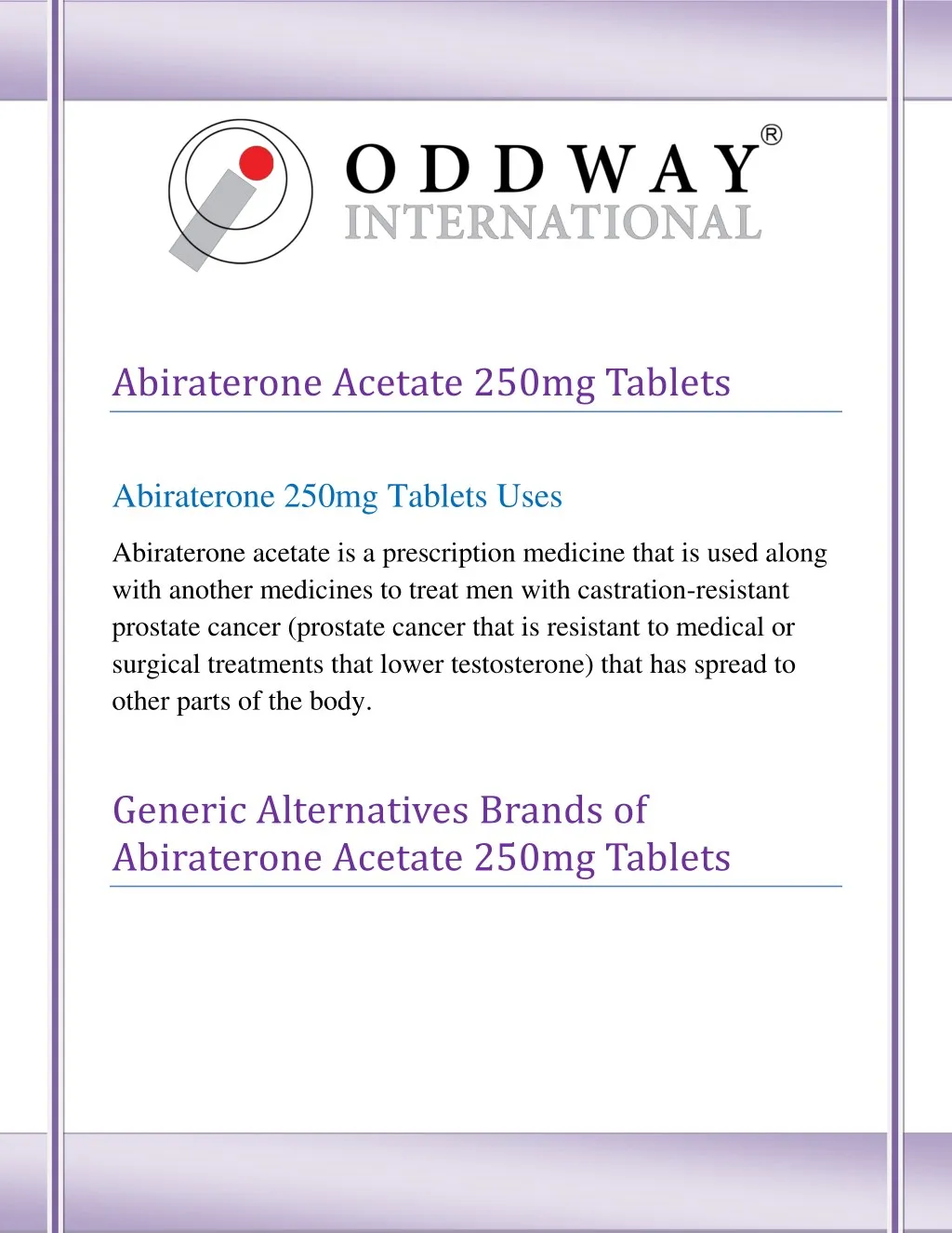 abiraterone acetate 250mg tablets