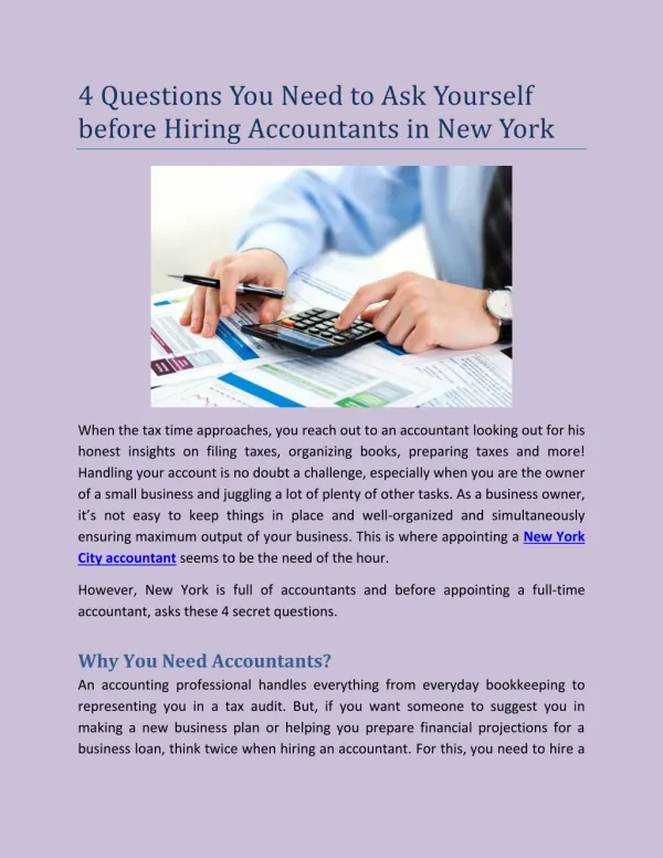 4 Questions You Need to Ask Yourself before Hiring Accountants in New York