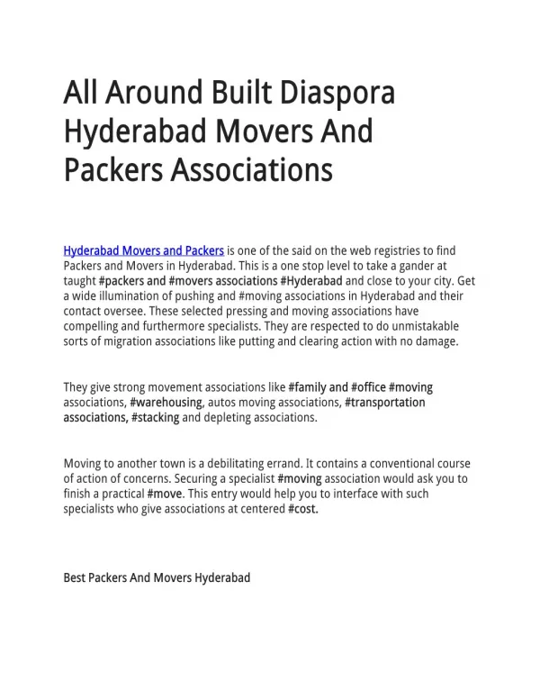 All Around Built Diaspora Hyderabad Movers And Packers Associations
