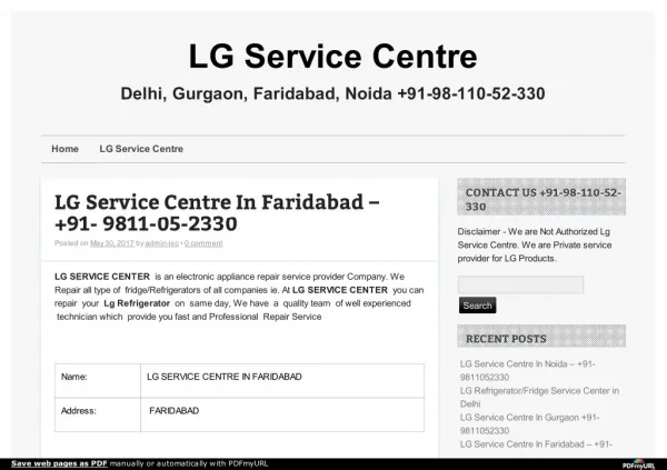 lg service centre faridabad 91-98-110-52-330