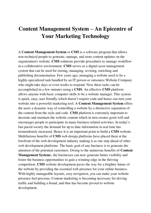 CMS- An Epicentre of Your Marketing Technology