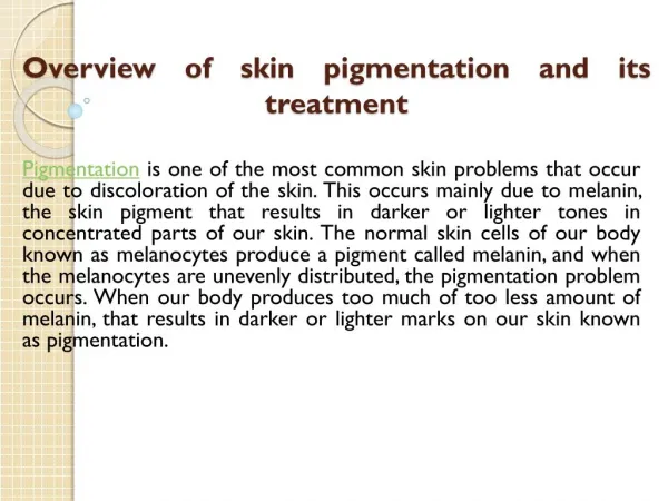 skin pigmentation and its treatment