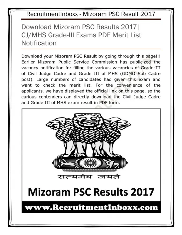 Mizoram PSC Results 2017
