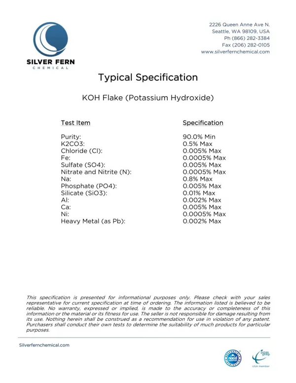 Specification of Potassium Hydroxide
