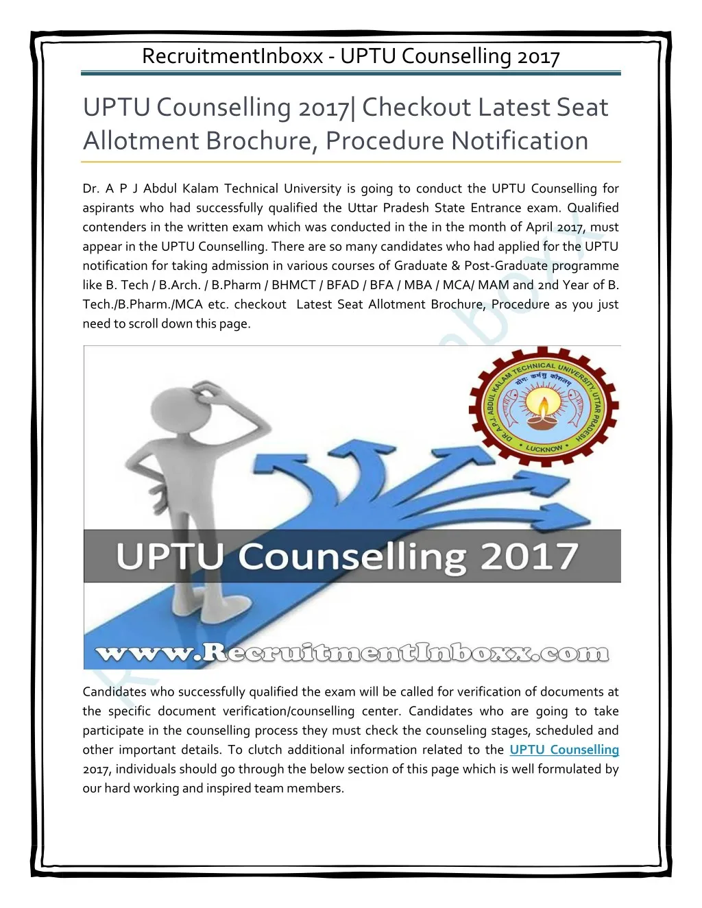 recruitmentinboxx uptu counselling 2017