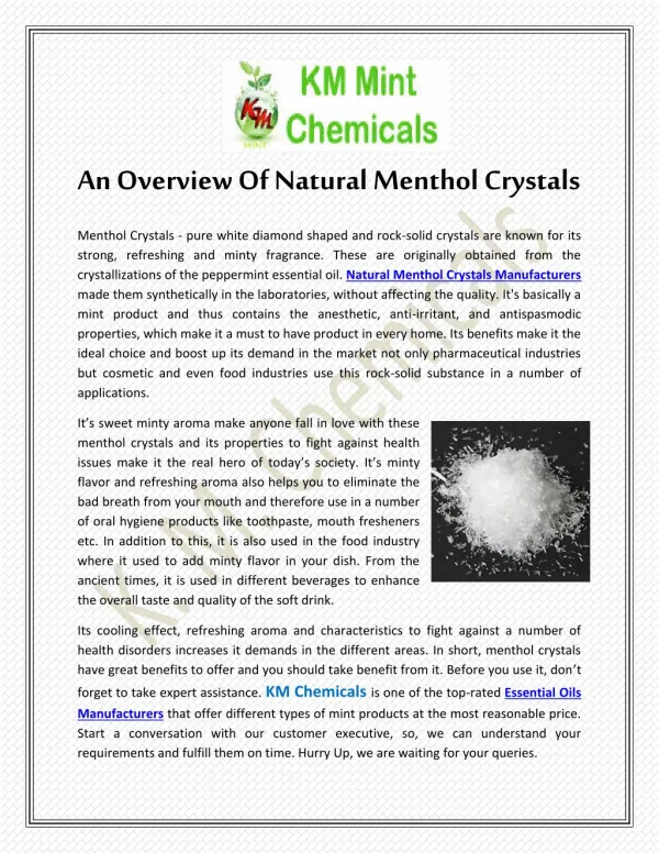 An Overview Of Natural Menthol Crystals