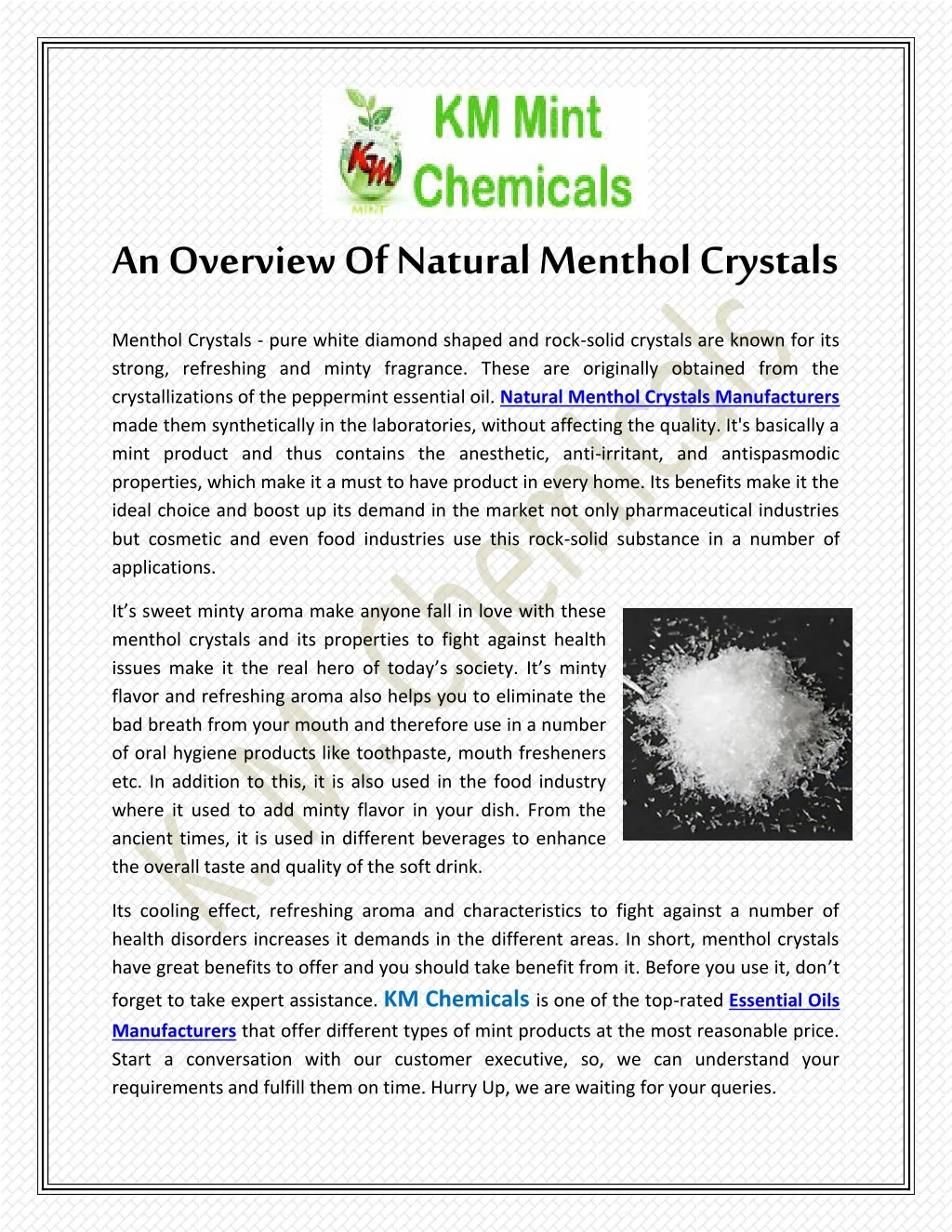 an overview of natural menthol crystals