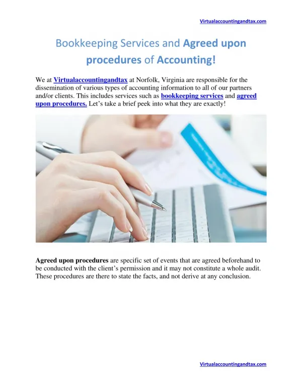 Bookkeeping Services and Agreed upon procedures of Accounting!