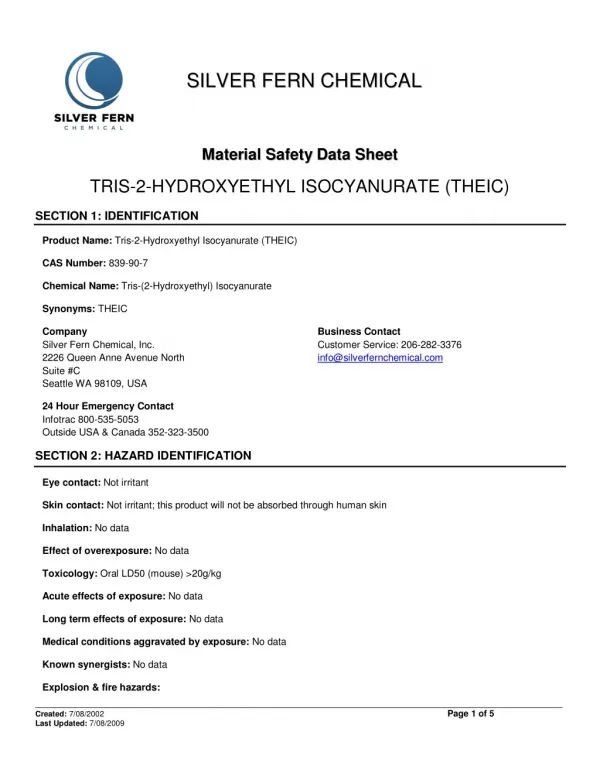 TRIS-2-Hydroxyethyl Isocyanurate Safety Data Sheet