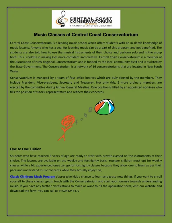 Music Classes at Central Coast Conservatorium