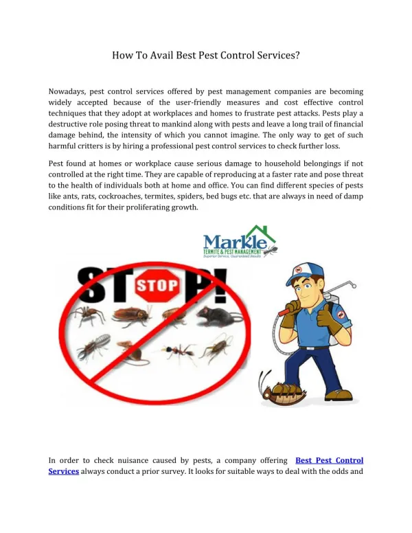How To Avail Best Pest Control Services?