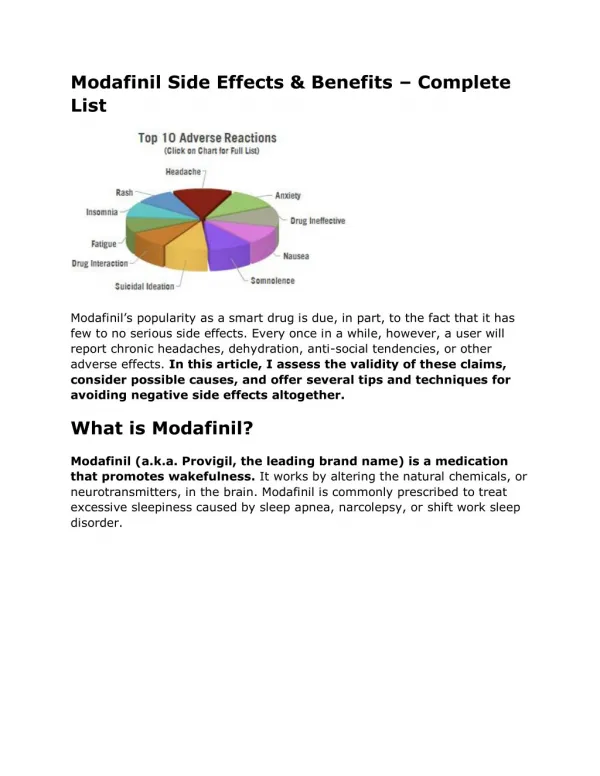 Modafinil Side Effects & Benefits – Complete List
