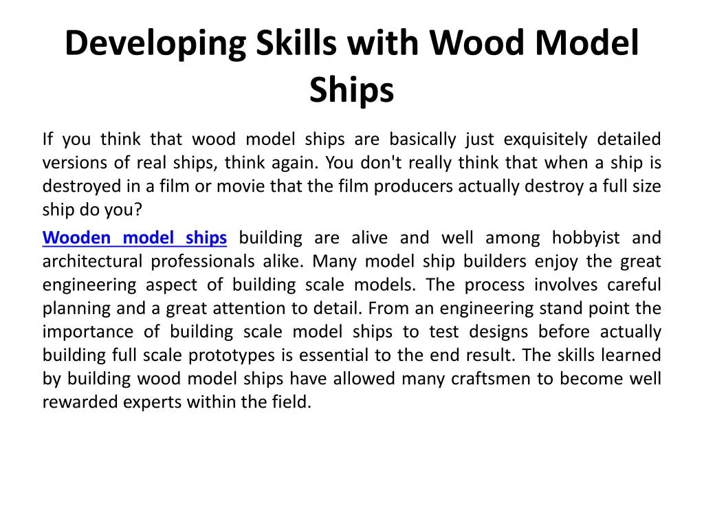 developing skills with wood model ships