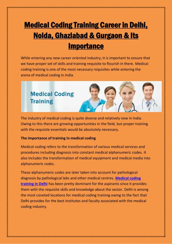 Medical Coding Training Career in Delhi, Noida, Ghaziabad & Gurgaon & Its Importance