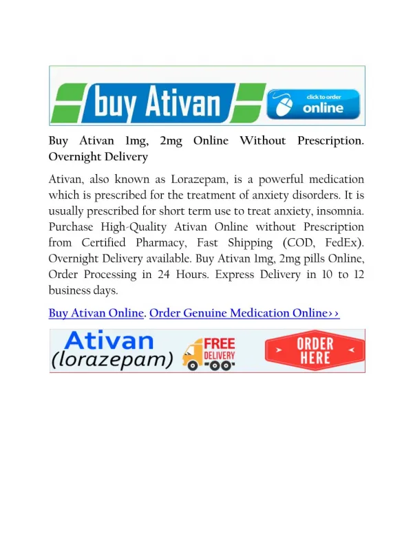 Buy Ativan 1mg, 2mg online without prescription