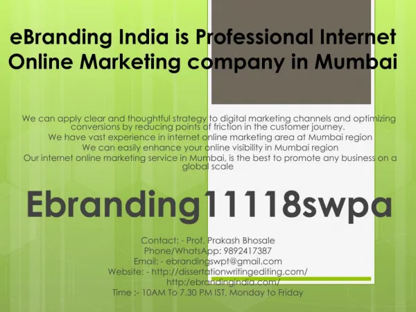 eBranding India is Professional Internet Online Marketing company in Mumbai