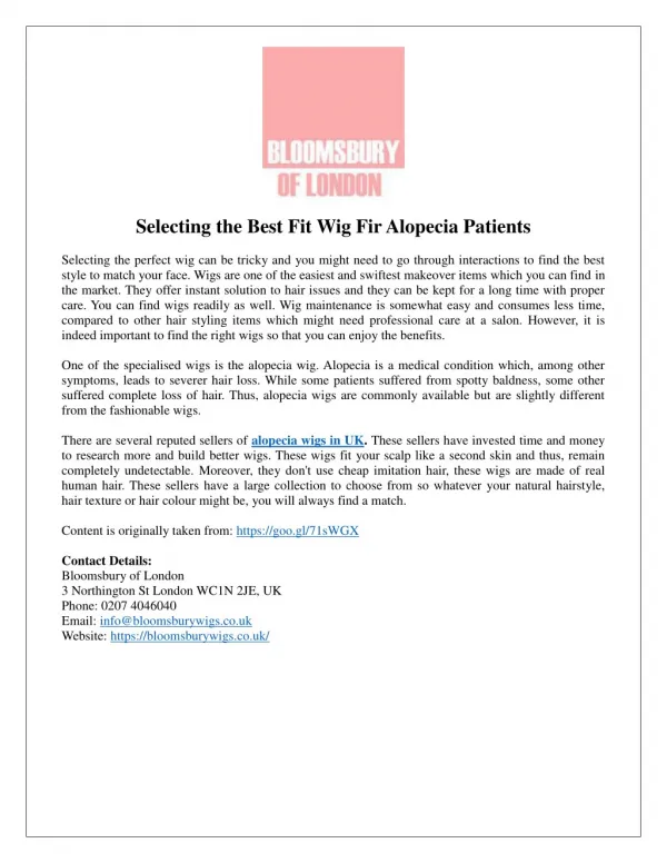 Selecting the Best Fit Wig Fir Alopecia Patients