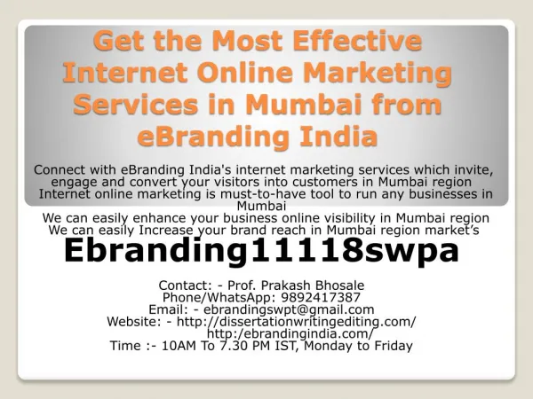 Get the Most Effective Internet Online Marketing Services in Mumbai from eBranding India