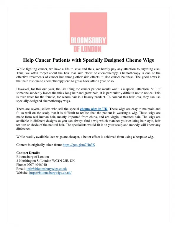 Help Cancer Patients with Specially Designed Chemo Wigs