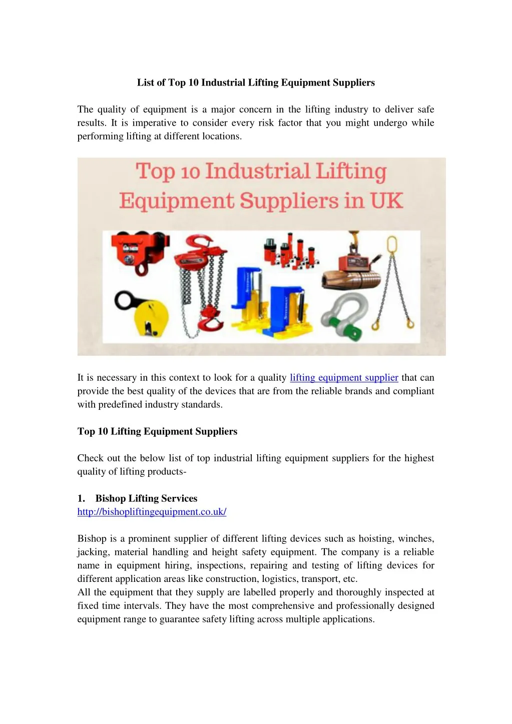 list of top 10 industrial lifting equipment