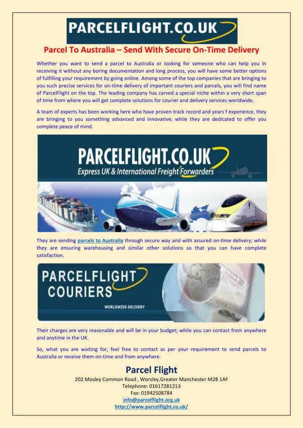 Parcel To Australia – Send With Secure On-Time Delivery