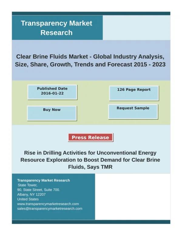 Clear Brine Fluids Market: Future Demand and Growth Analysis with forecast tO 2023