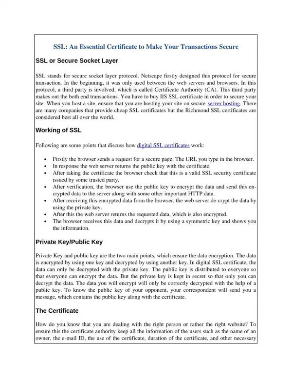 SSL: An Essential Certificate to Make Your Transactions Secure
