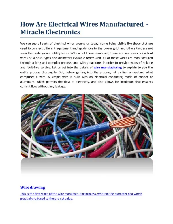 How Are Electrical Wires Manufactured? Miracle Electronics